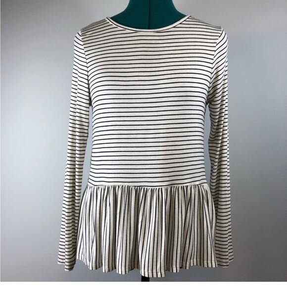 Live in the moment black and white striped peplum long sleeve tshirt - Picture 1 of 5